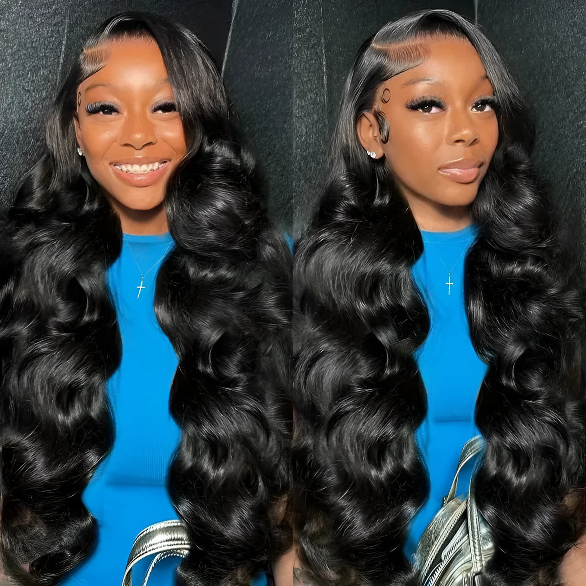 Black lace wig with large, voluminous waves, shown on a mannequin head.