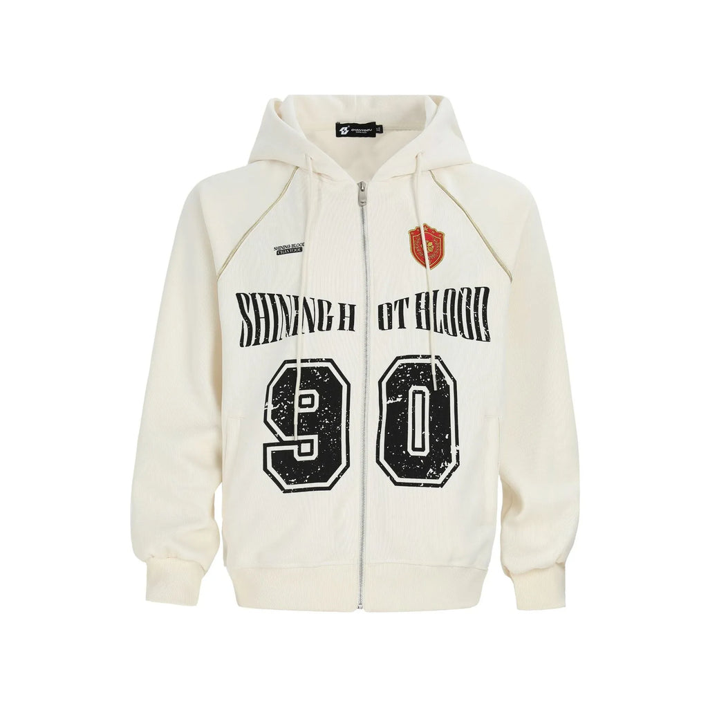 Women's American retro style cotton blend jacket with embroidered letters, loose fit, and hood
