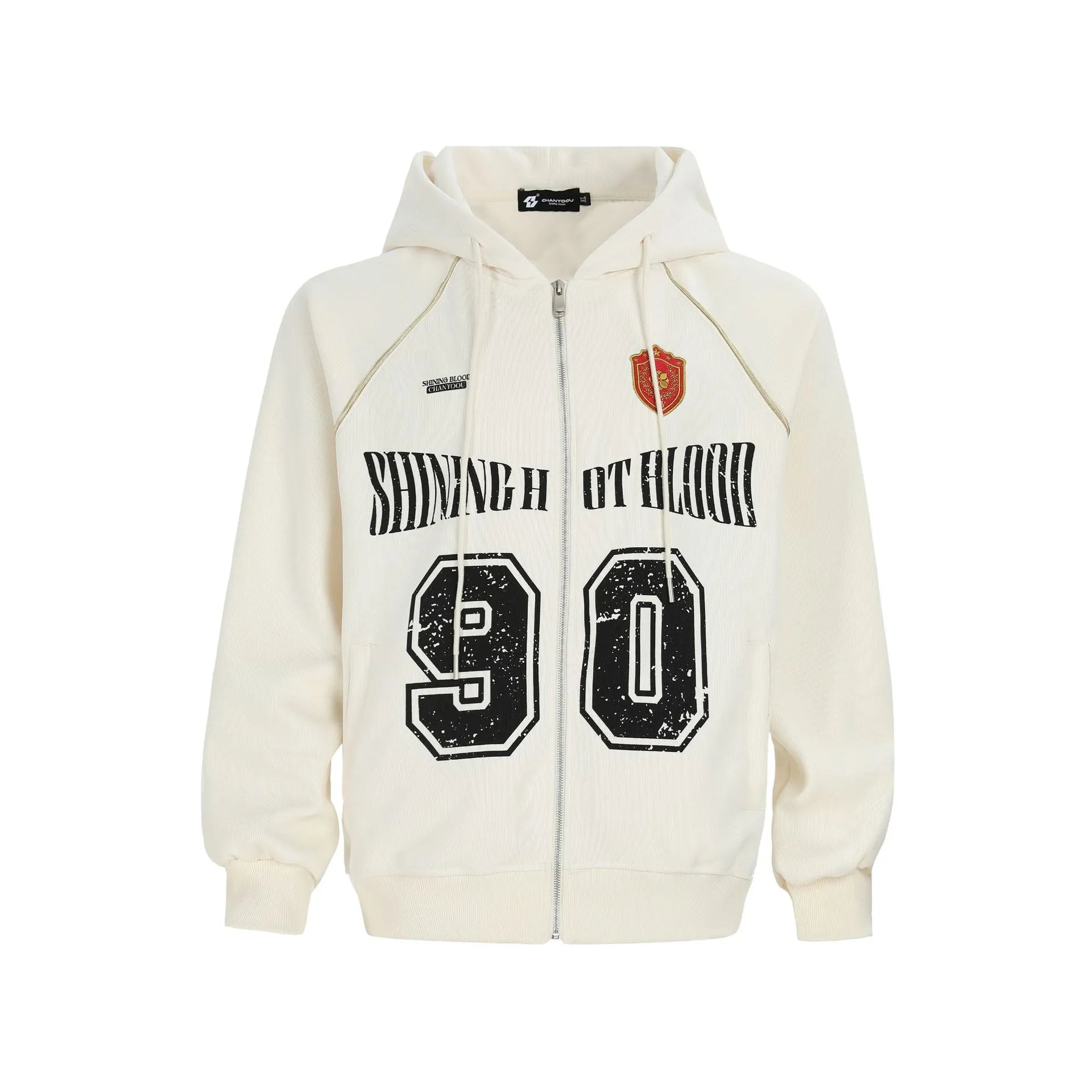 Women's American retro style cotton blend jacket with embroidered letters, loose fit, and hood