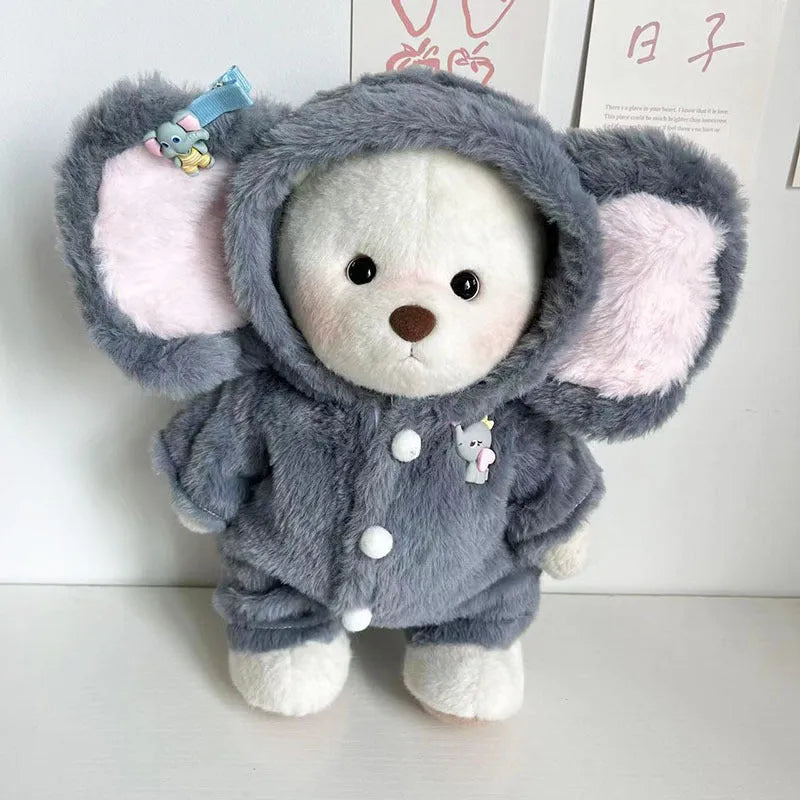 Grey elephant jumpsuit suit for 30cm Lina bear doll made from plush material