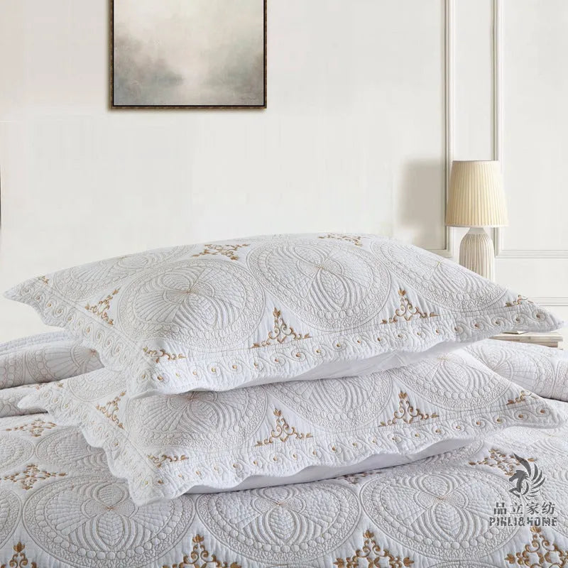 European-style embroidered cotton bed cover set with two pillowcases for 1.8m beds