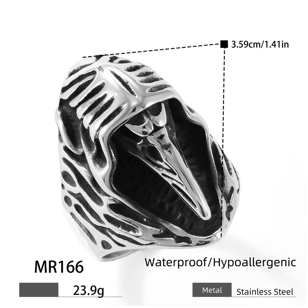 Geometric crow design stainless steel punk ring in retro style with titanium steel construction
