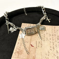 Dark style multi-layer cross necklace with twin clavicle chains and hemp flowers elements