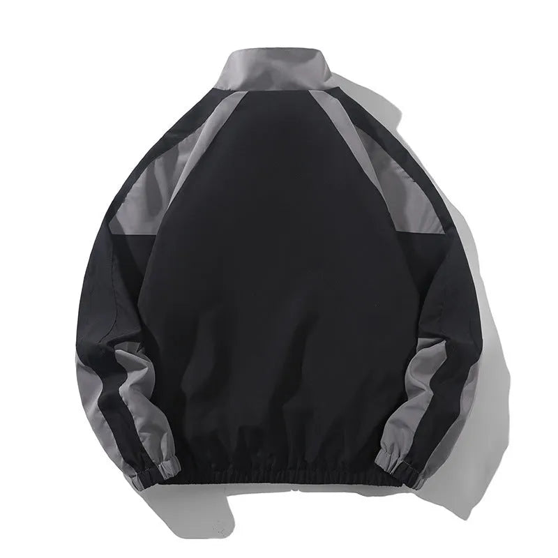 Men's casual jacket with contrast stitching design in black colour showing side pockets and regular length cut