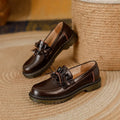 British style women's leather shoes with round toe and chunky heel in black or brown