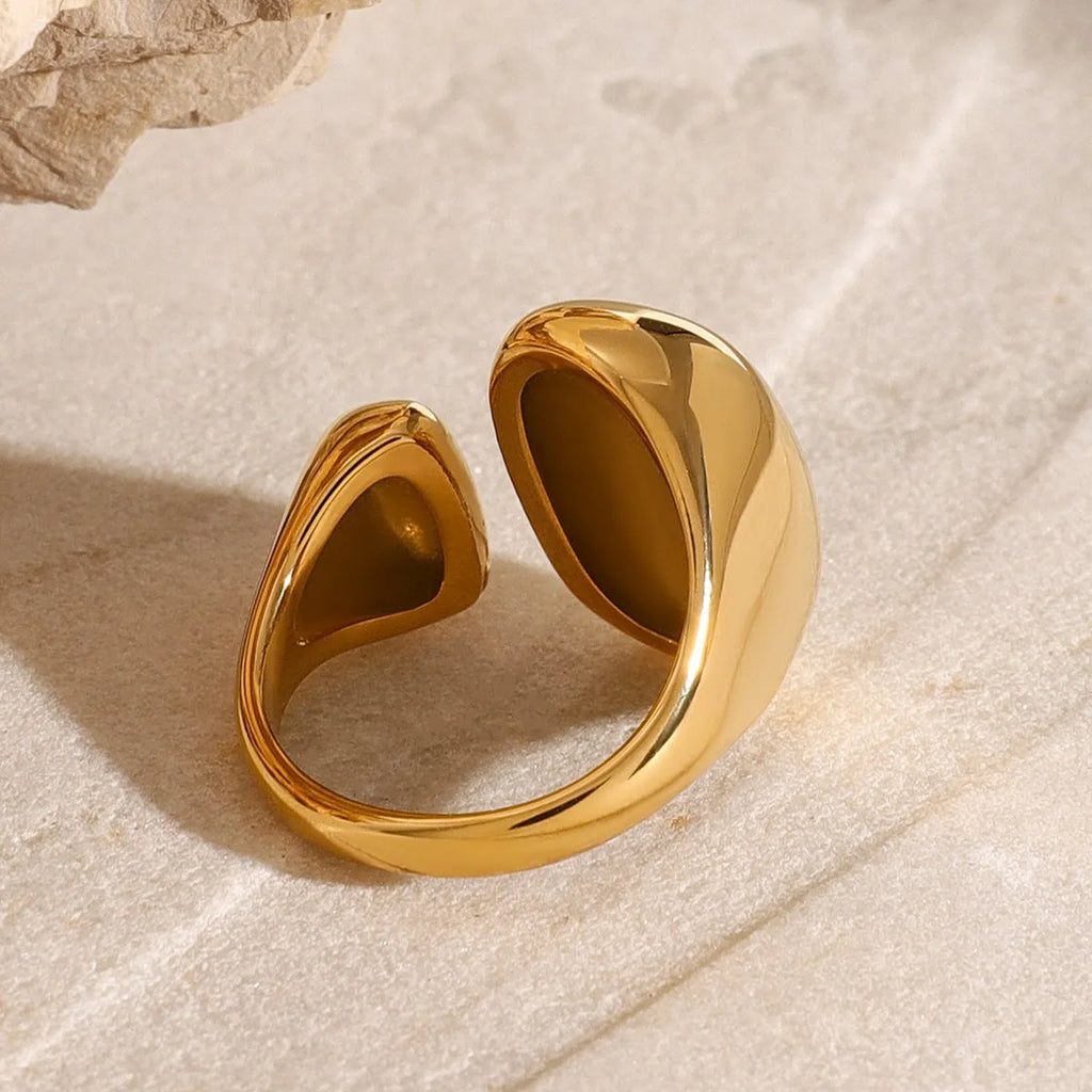 Women's stainless steel geometric open ring with electroplated finish in JDR2405081 colour