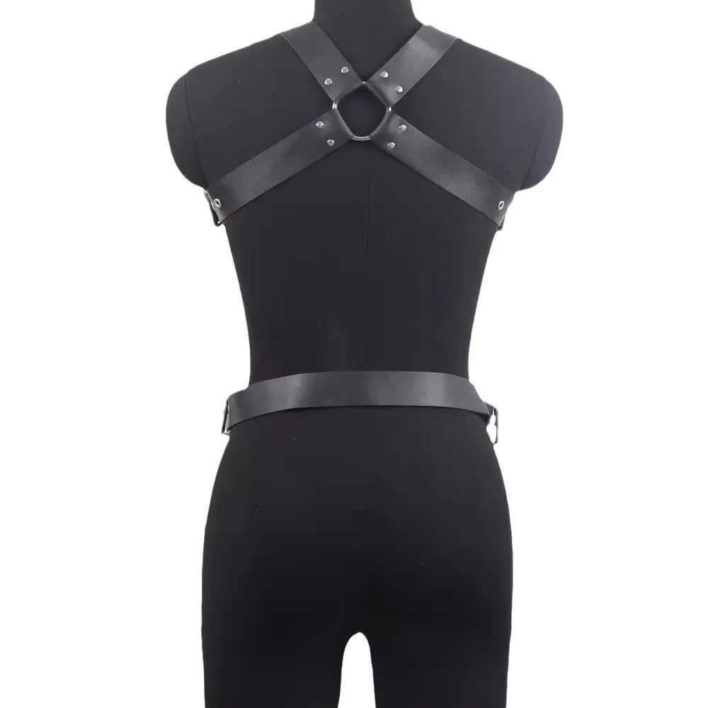 Black patent leather bustier shapewear with a thin width and pin buckle closure.