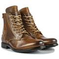 Knight Series men's two-tone leather ankle boots with side zipper, shown in black and brown.