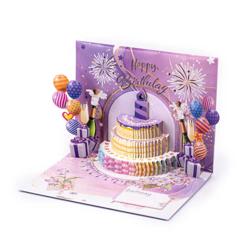 Light Music Blowing 3D cake greeting card with Chinese ink style and pop-up design