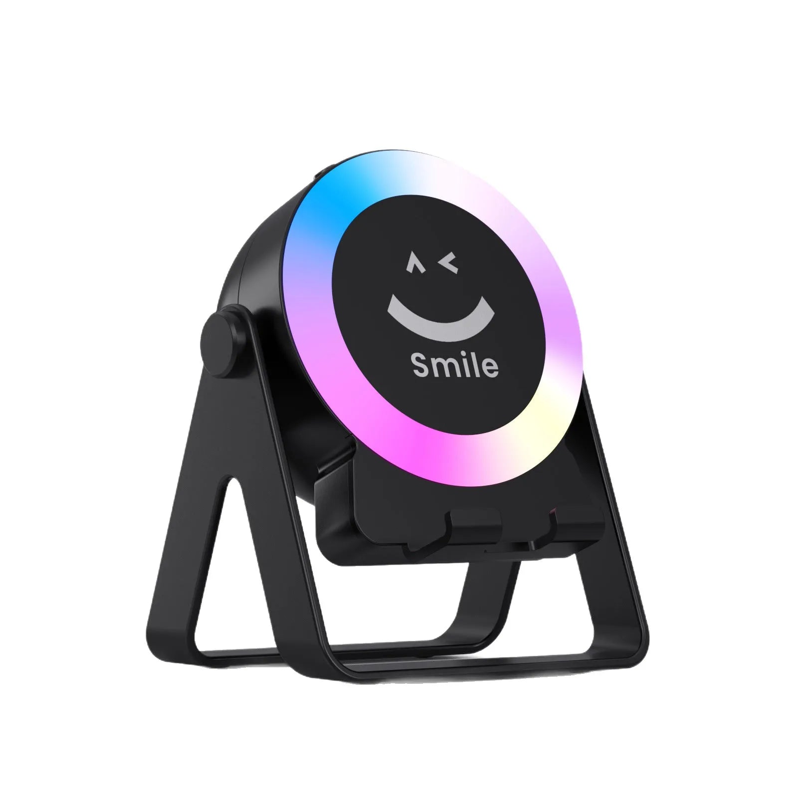Black and white wireless Bluetooth speaker with induction charging bracket and colourful LED lighting effects
