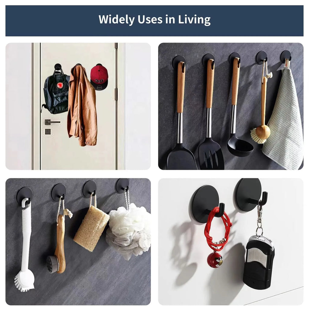 Black and polished stainless steel self-adhesive hook for 3kg load