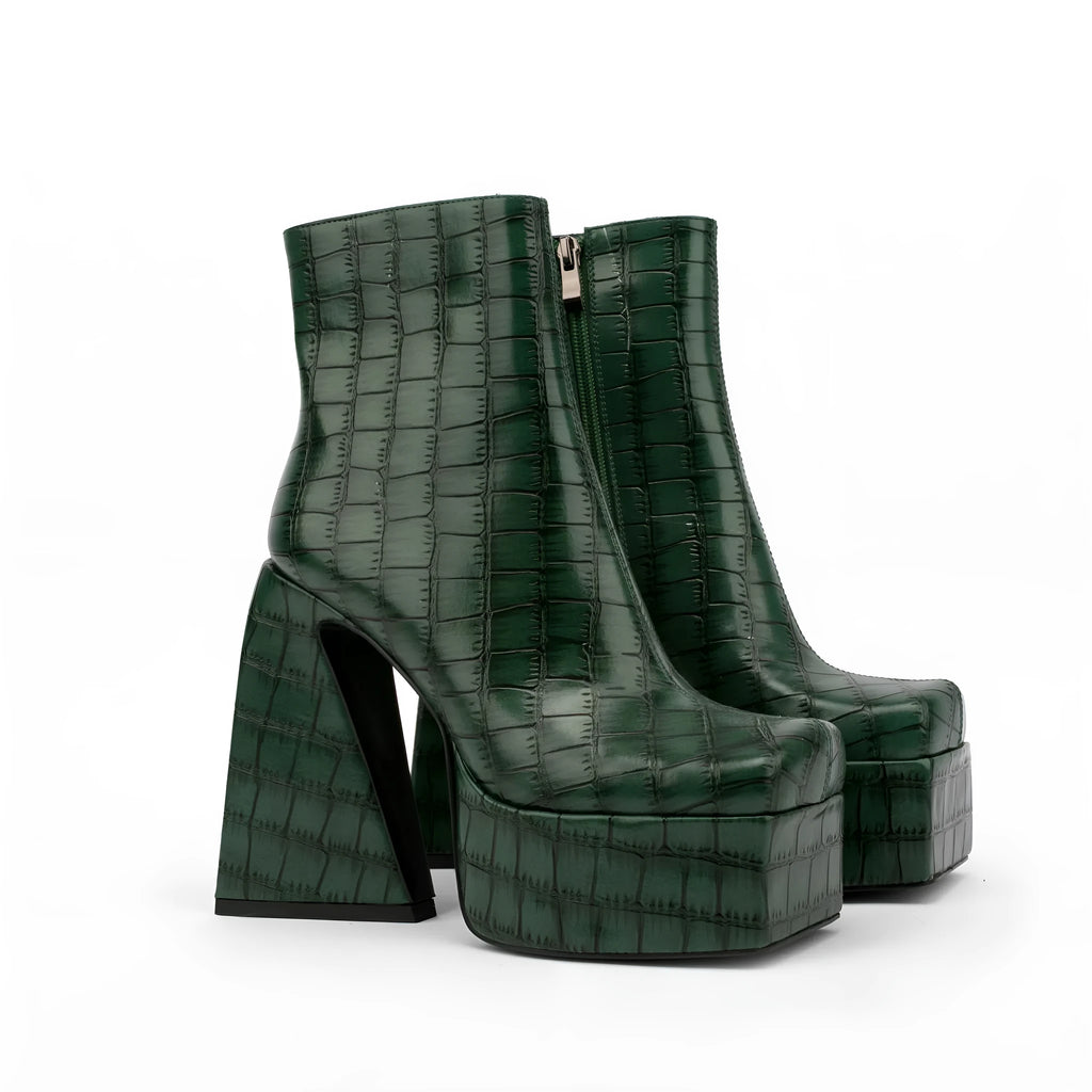 Women's solid-colour ankle boots with a super high heel, shown in beige, made from artificial PU material.