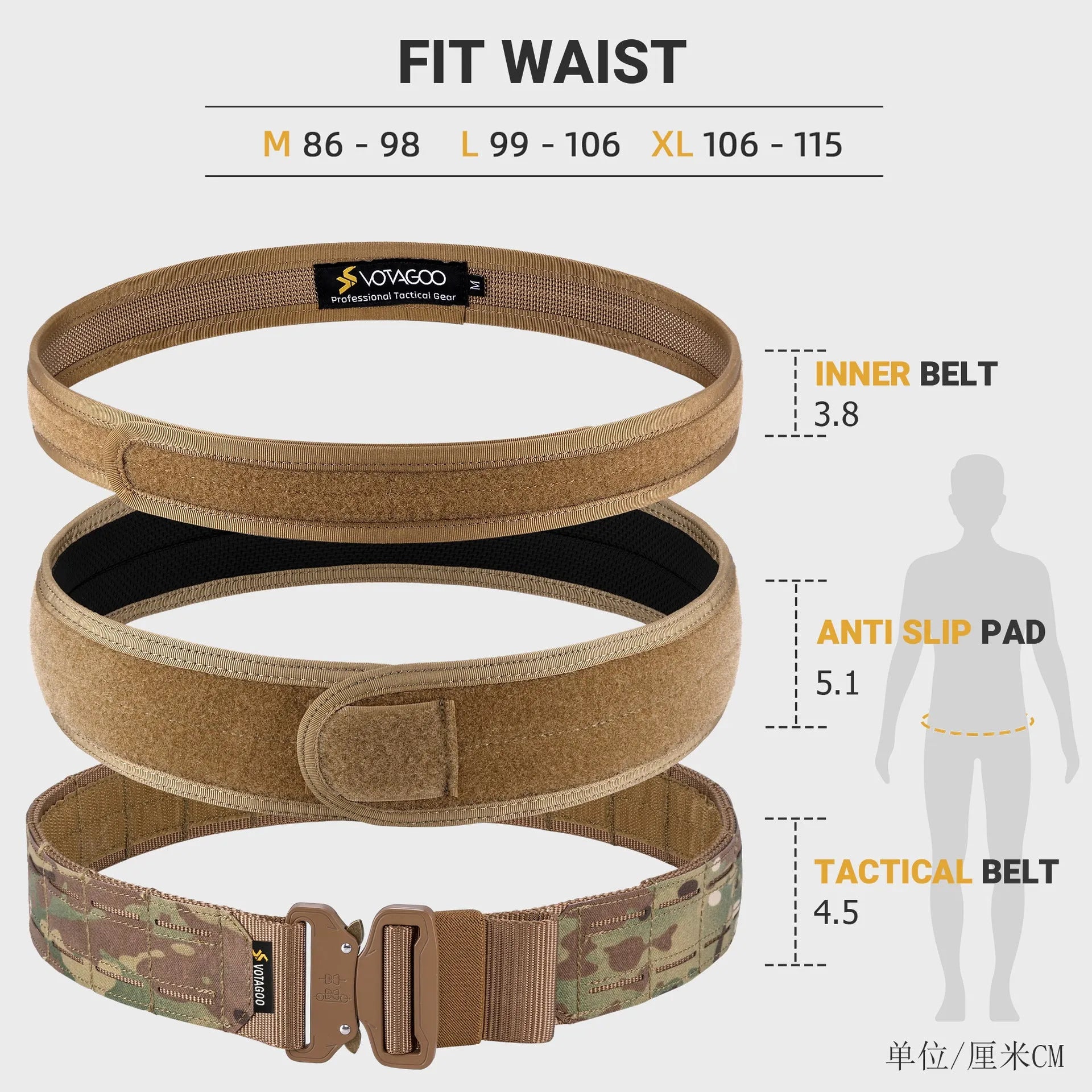 2-inch thick tactical waist belt with quick-release alloy buckle in CP camouflage colour