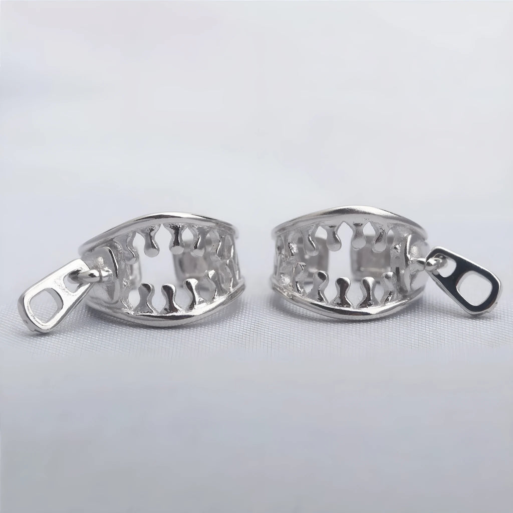 Copper geometric ear bone clips with zipper design in silver ES862 colour