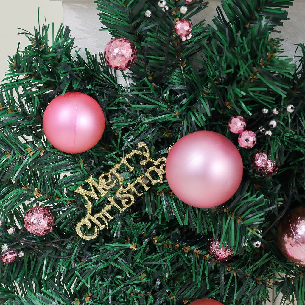2.7 metre pink Christmas rattan garland decoration with small fruit details and optional lighting