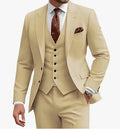 Men's slim fit three-piece suit in a chemical fibre blend, available in multiple colours.