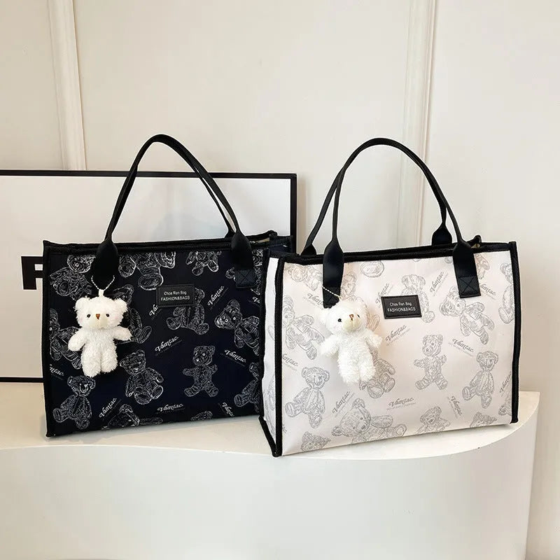 Women's canvas tote bag with diamond pattern in black or white colour options