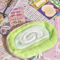 Honeydew Swiss roll cake design velvet pencil case with Korean style aesthetic