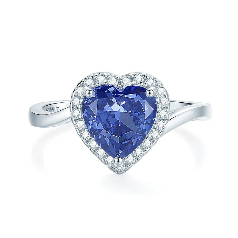 Heart-shaped sterling silver ring with a faceted ice flower cut zircon stone in a tan sang colour.
