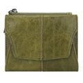 Genuine cowhide slim wallet with stitching detail, shown in multiple solid colour options.