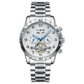 Men's silver automatic perpetual calendar mechanical watch with stainless steel strap