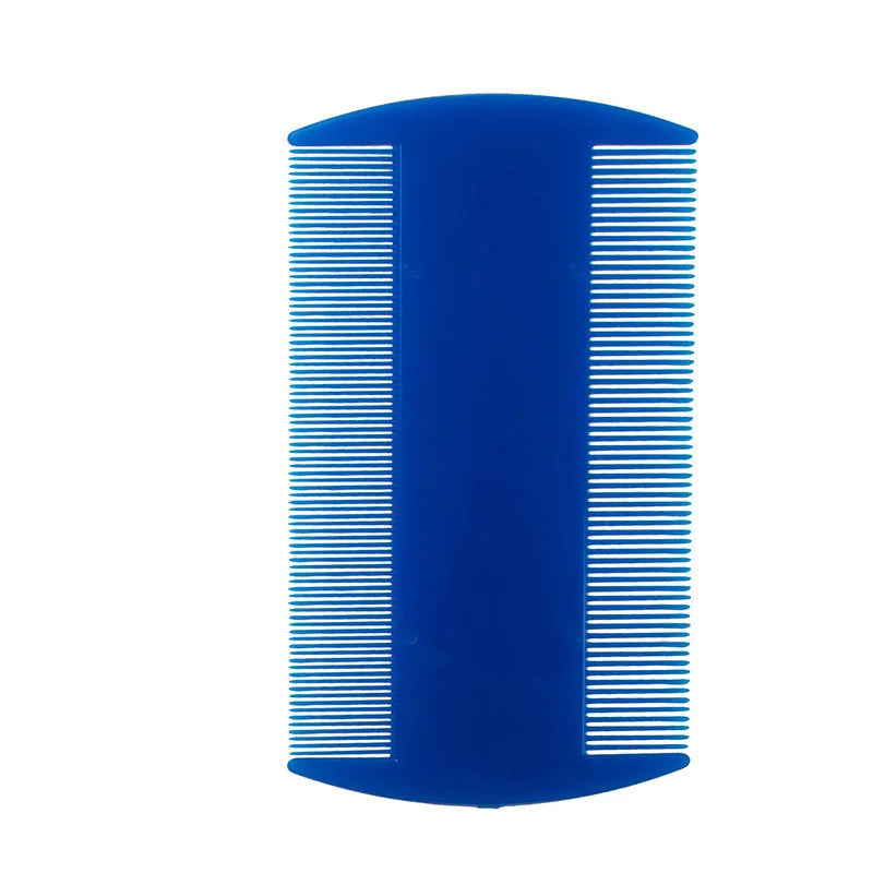 A double-edged fine-toothed plastic comb for flea and lice removal, shown in colour options.