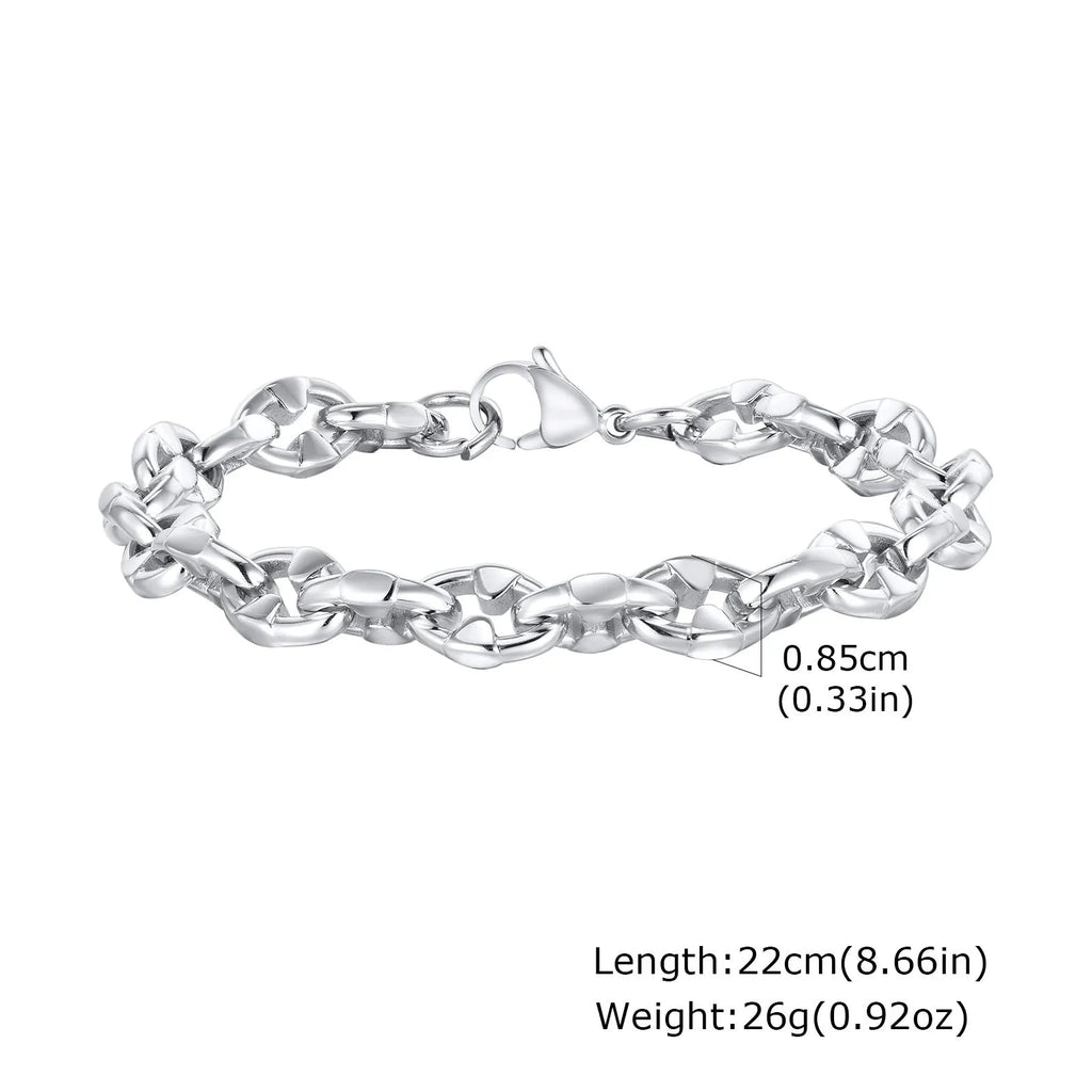 Men's stainless steel thick geometric chain bracelet with handmade construction