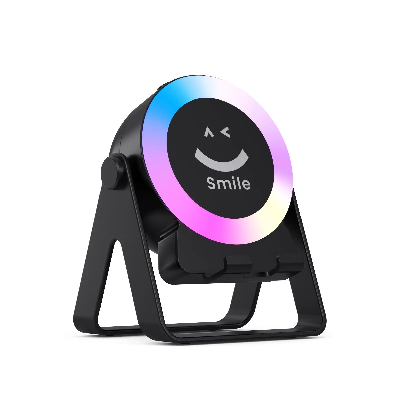 Black and white wireless Bluetooth speaker with induction charging bracket and colourful LED lighting effects