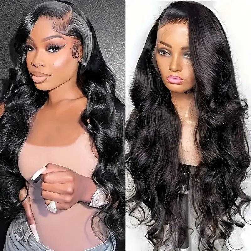 Black lace wig with large, voluminous waves, shown on a mannequin head.