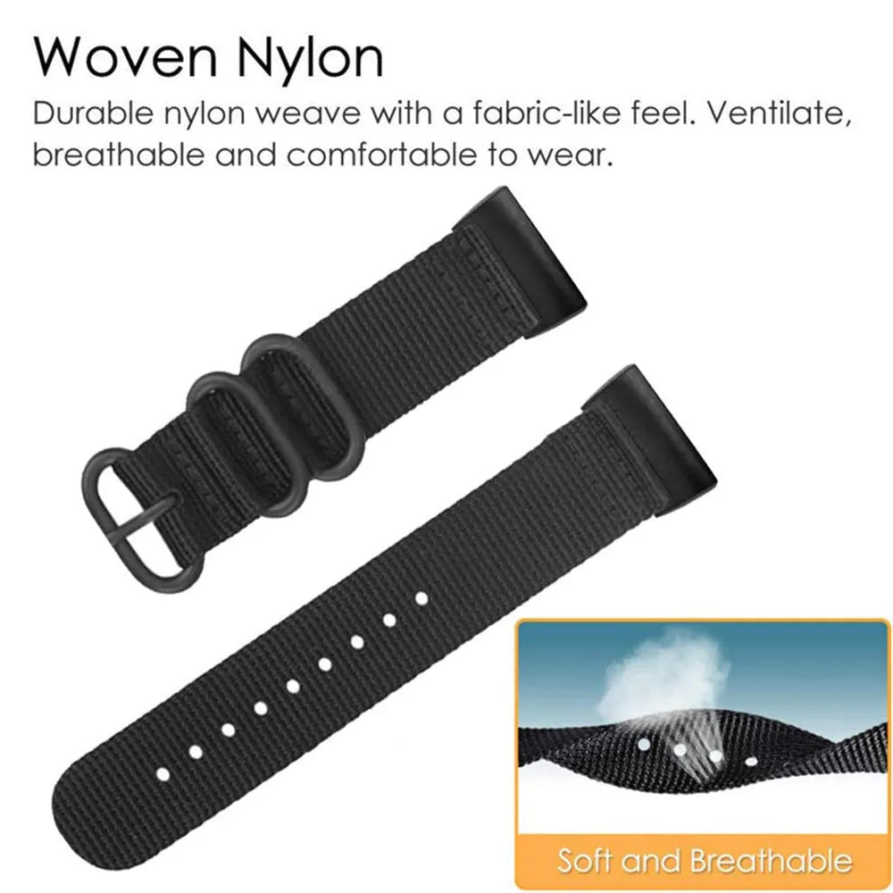 Fitbit Charge nylon replacement strap with three-ring buckle in army green colour.