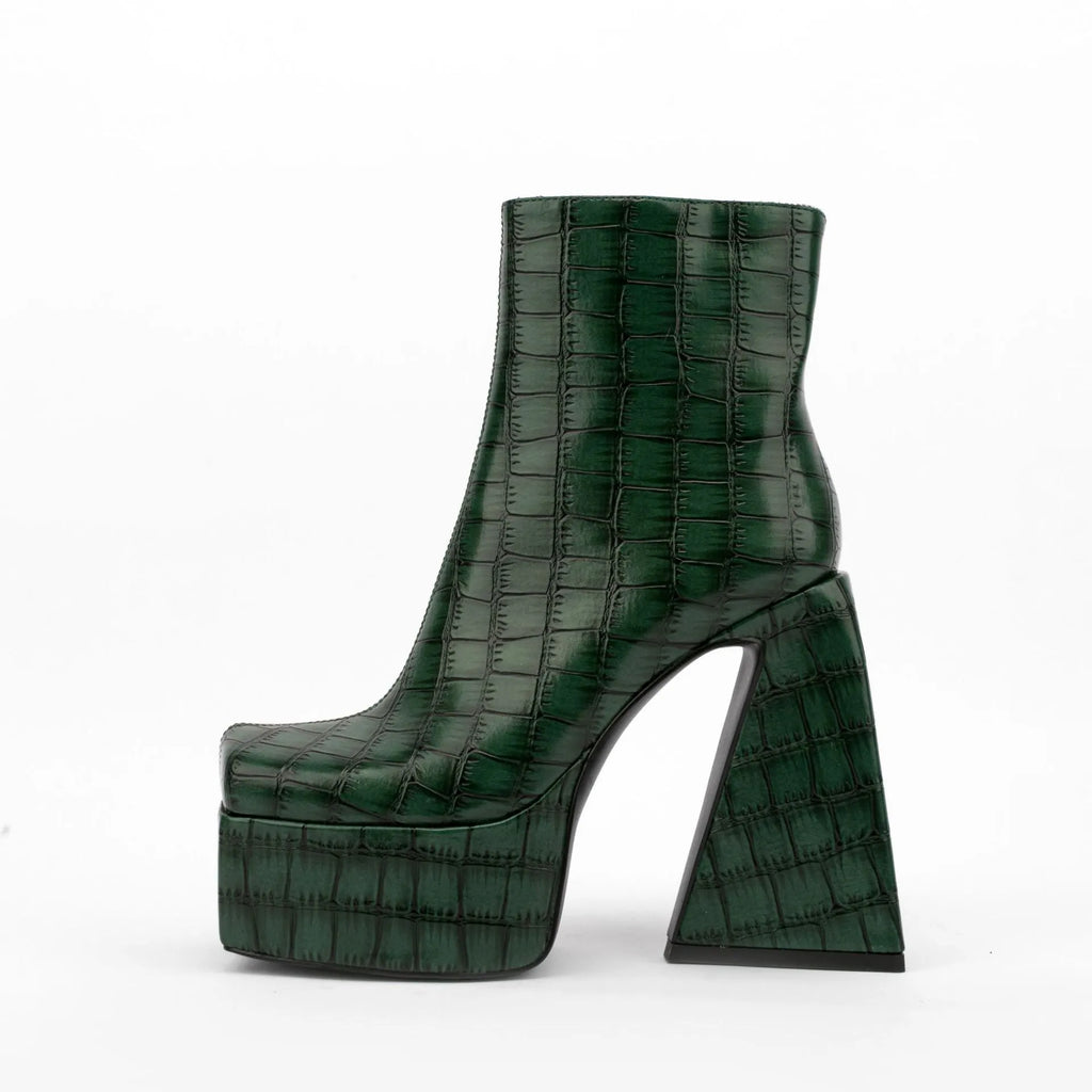 Women's solid-colour ankle boots with a super high heel, shown in beige, made from artificial PU material.