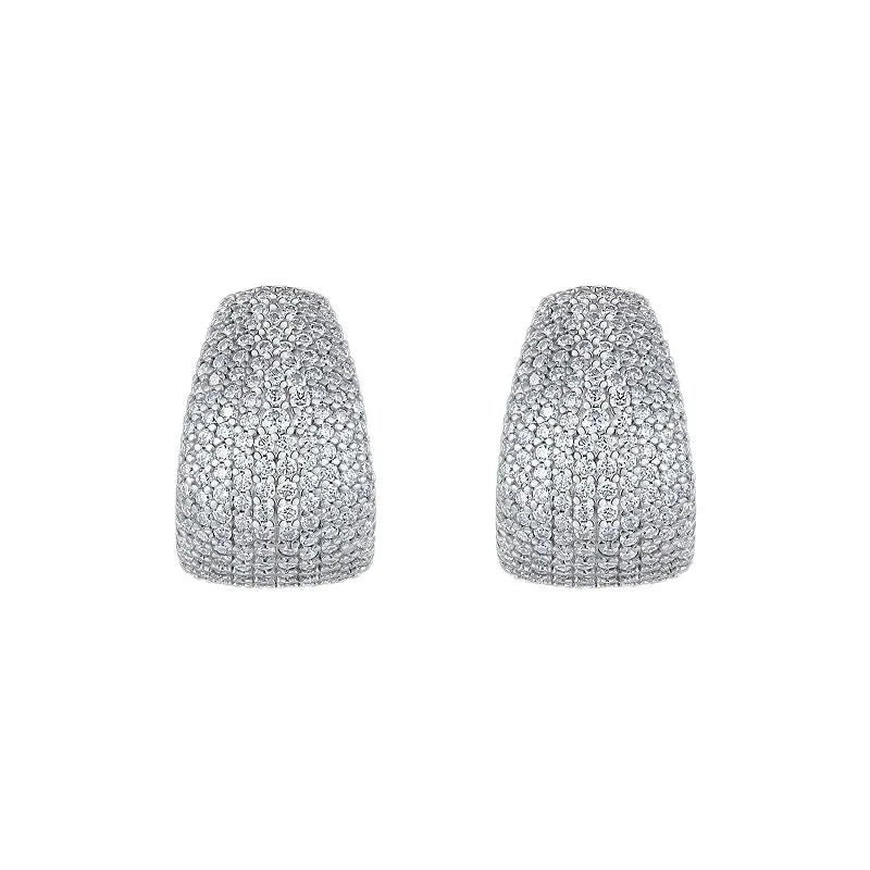 Geometric women's ear studs in sterling silver with white moissanite stones.