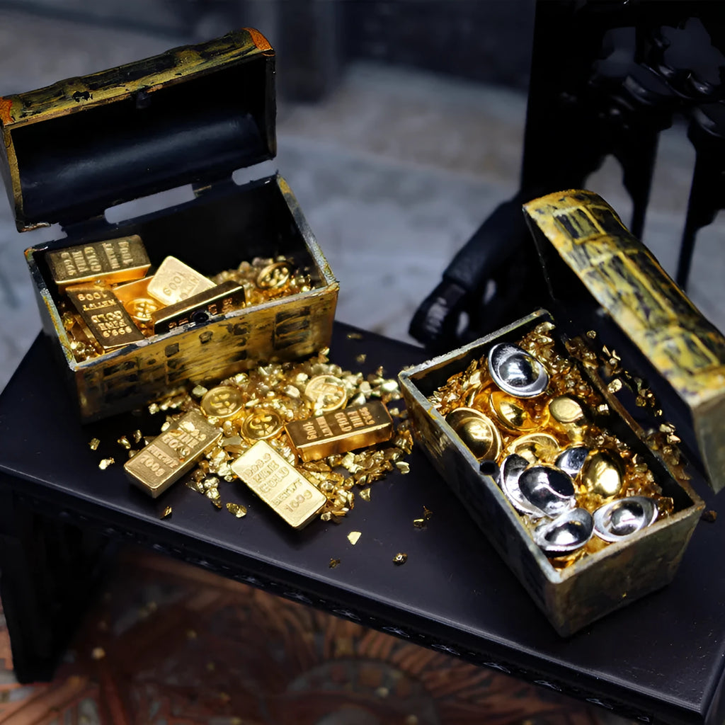 Alloy gold coin treasure box dollhouse accessories miniature ornaments set