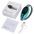 Compact white and blue sleep aid device with USB port and control buttons