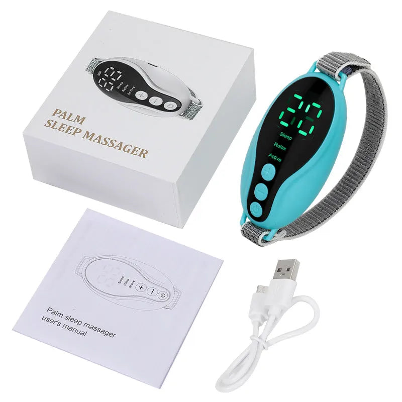 Compact white and blue sleep aid device with USB port and control buttons