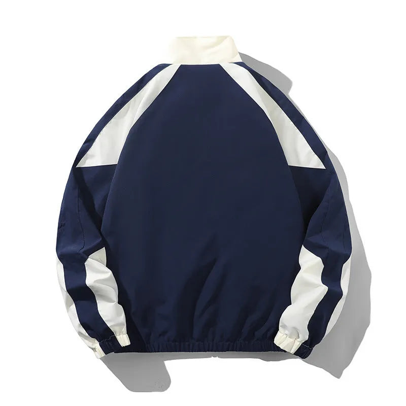 Men's casual jacket with contrast stitching design in black colour showing side pockets and regular length cut