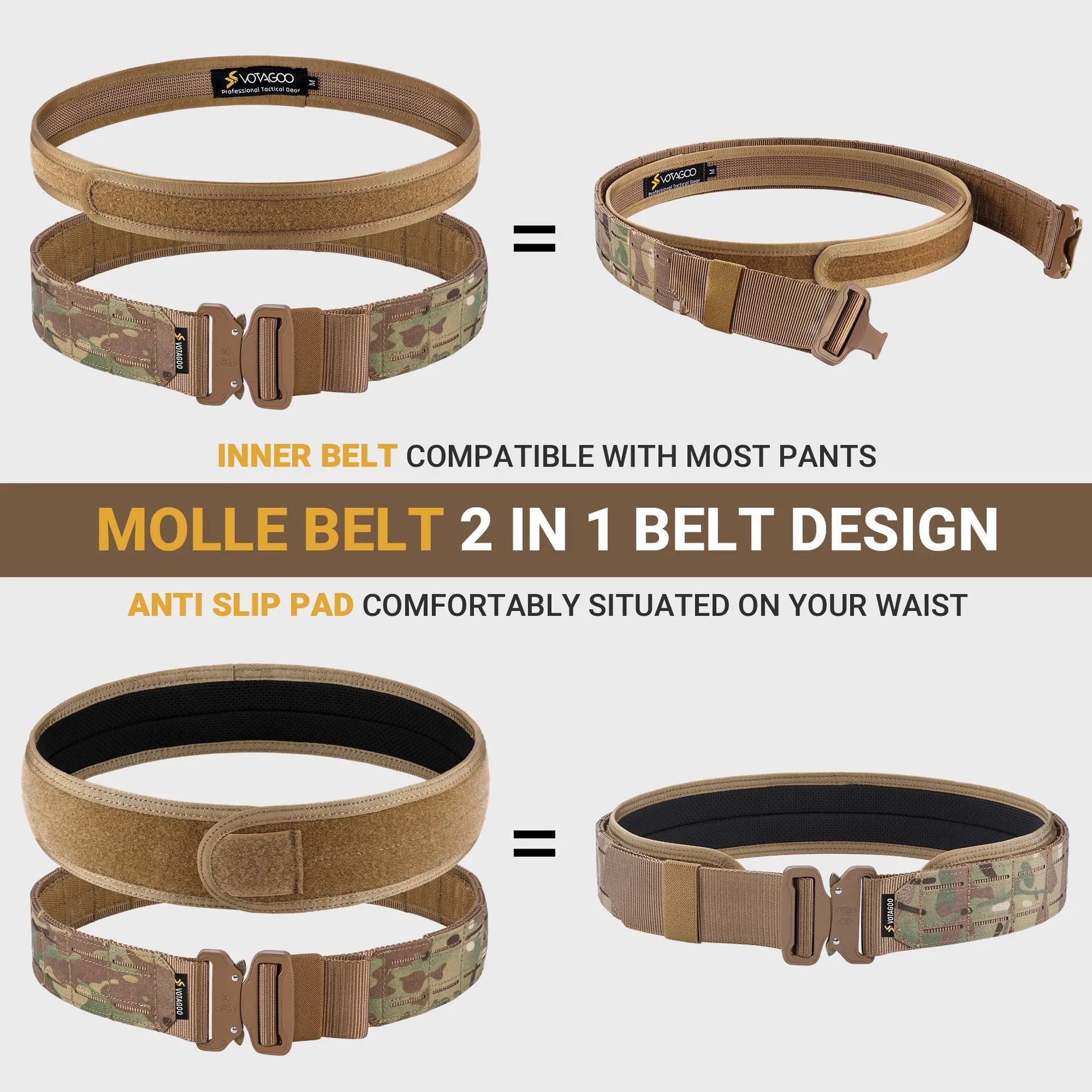 2-inch thick tactical waist belt with quick-release alloy buckle in CP camouflage colour
