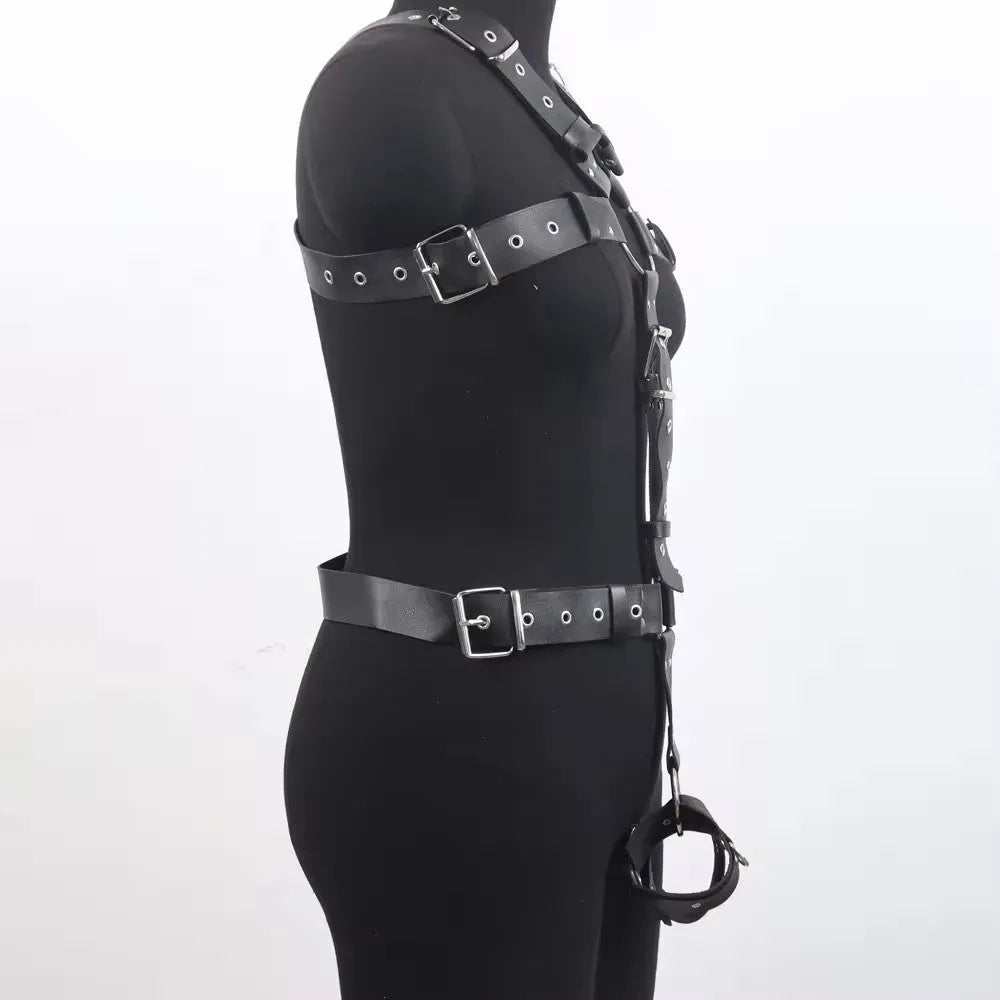 Black patent leather bustier shapewear with a thin width and pin buckle closure.