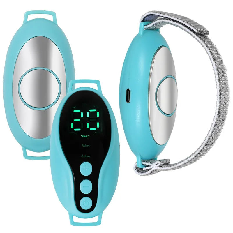 Compact white and blue sleep aid device with USB port and control buttons