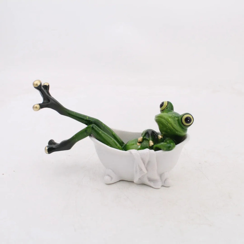 Pastoral style synthetic resin frog decoration figurine for home shelf display.