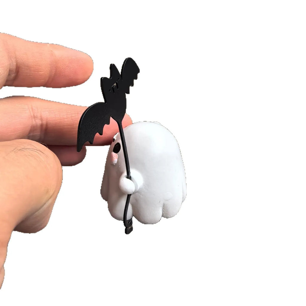 Mini ghost walking dog statue Halloween decoration with bat motif