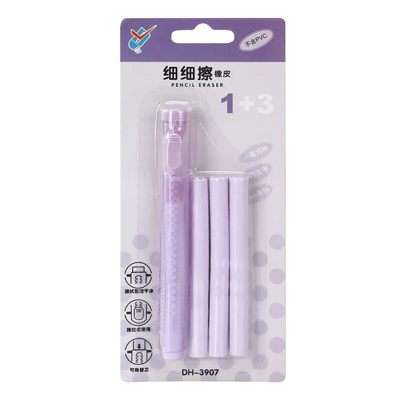 Push type traceless children's automatic eraser in four colours: blue, green, pink, purple