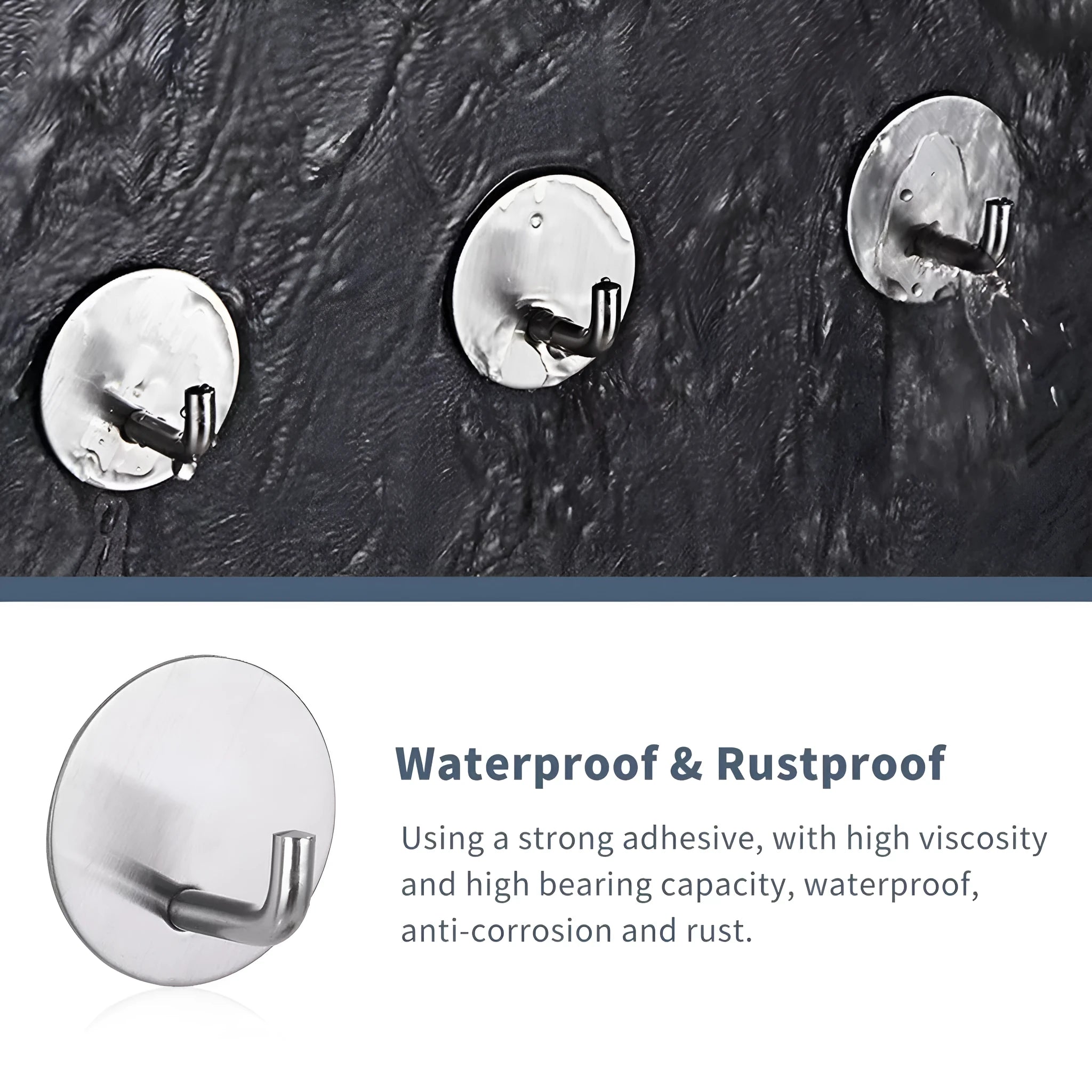 Black and polished stainless steel self-adhesive hook for 3kg load