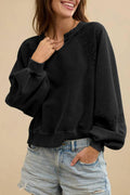 Solid colour women's long sleeve sweater with half-open collar and lace detail on sleeves