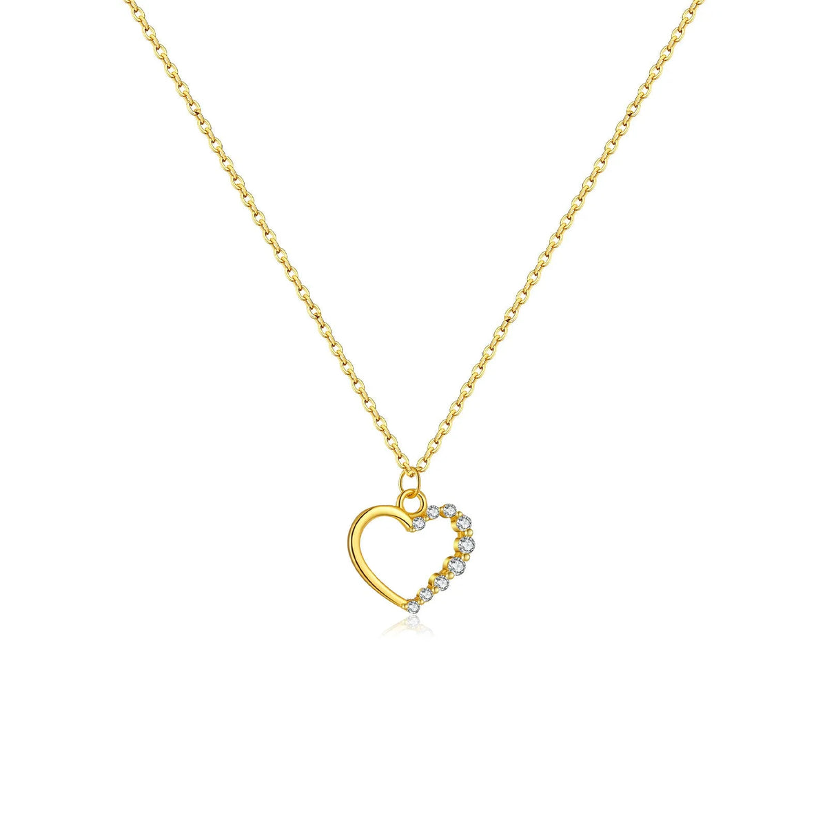 S925 sterling silver hollow heart pendant necklace on a chain with a gold plated finish.