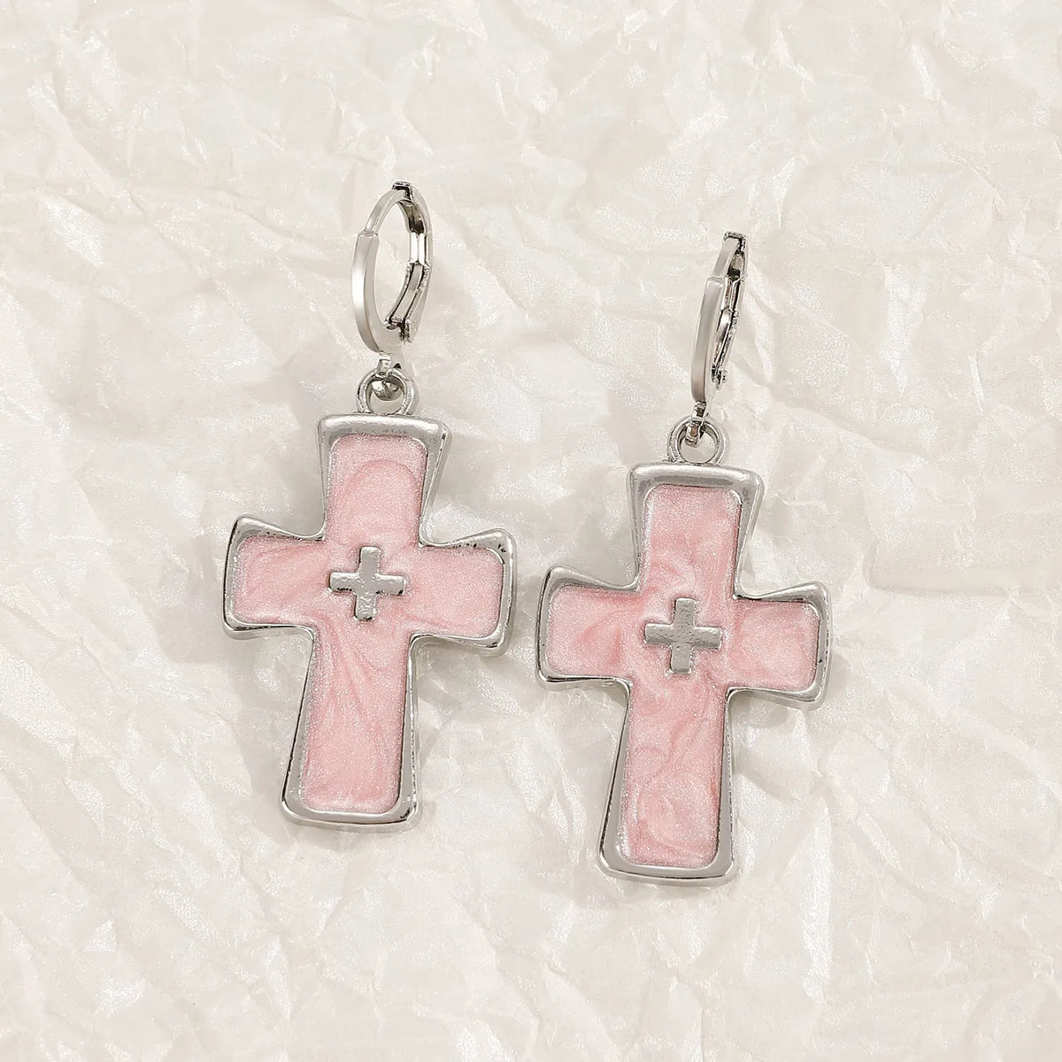 Women's alloy earrings with cross, heart, animal, and zodiac designs in white, black cat, and antique silver finishes