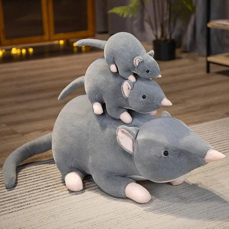 Cartoon mouse plush toy doll in three sizes: small, medium, and large.