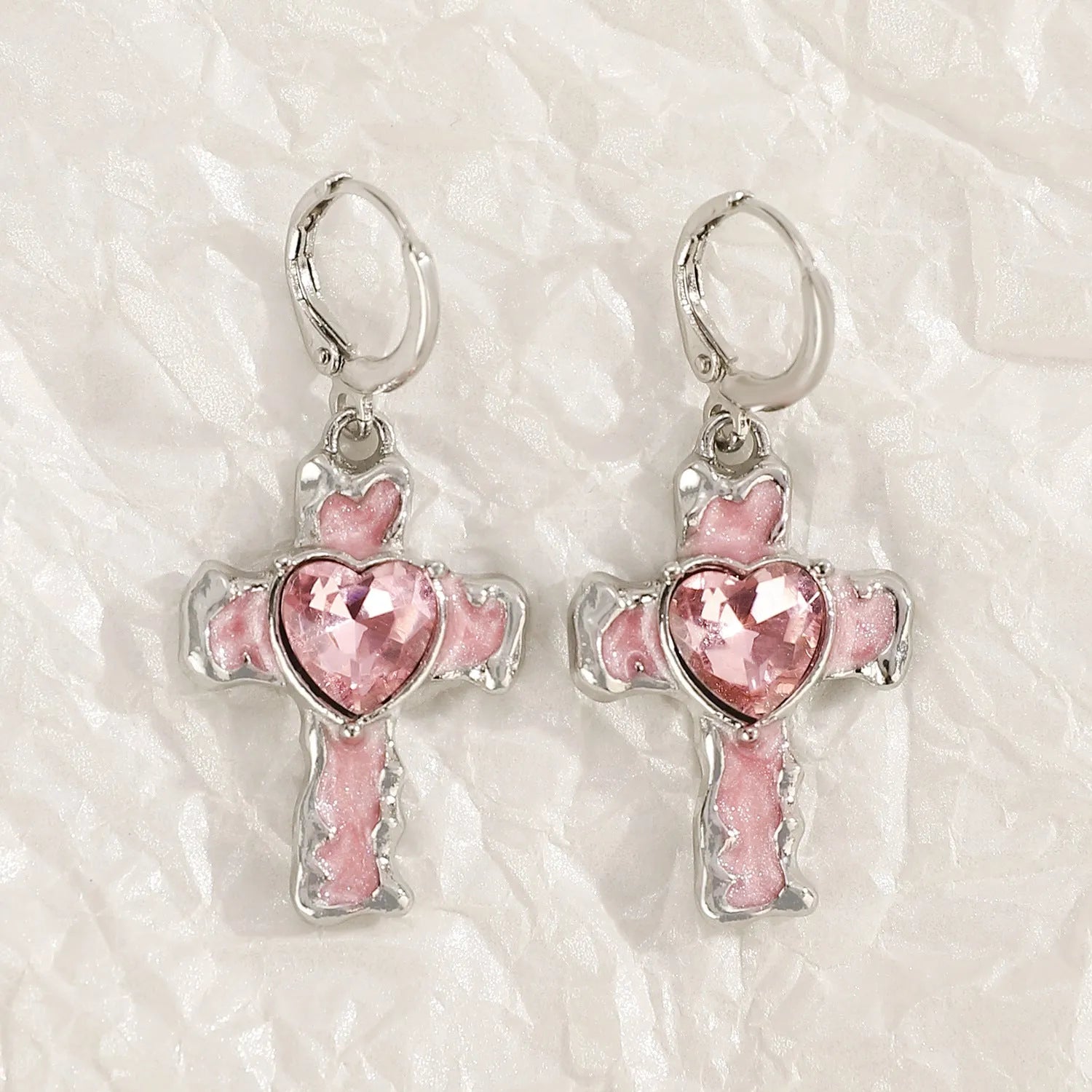 Women's alloy earrings with cross, heart, animal, and zodiac designs in white, black cat, and antique silver finishes