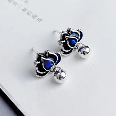 Blue Lotus artistic seedpod and tassel design silver tone alloy ear studs for women