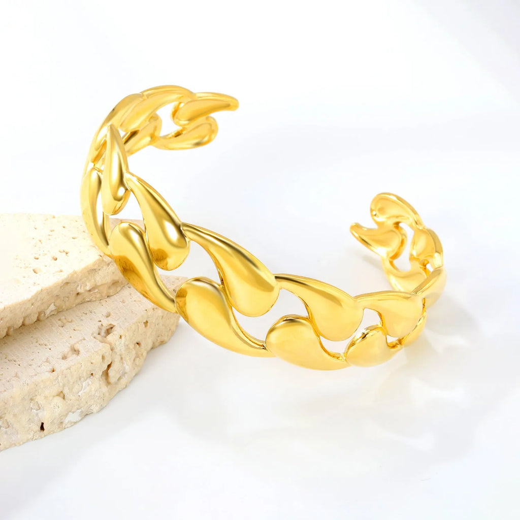Stainless steel alloy bracelet in advanced European American trend style on wrist.